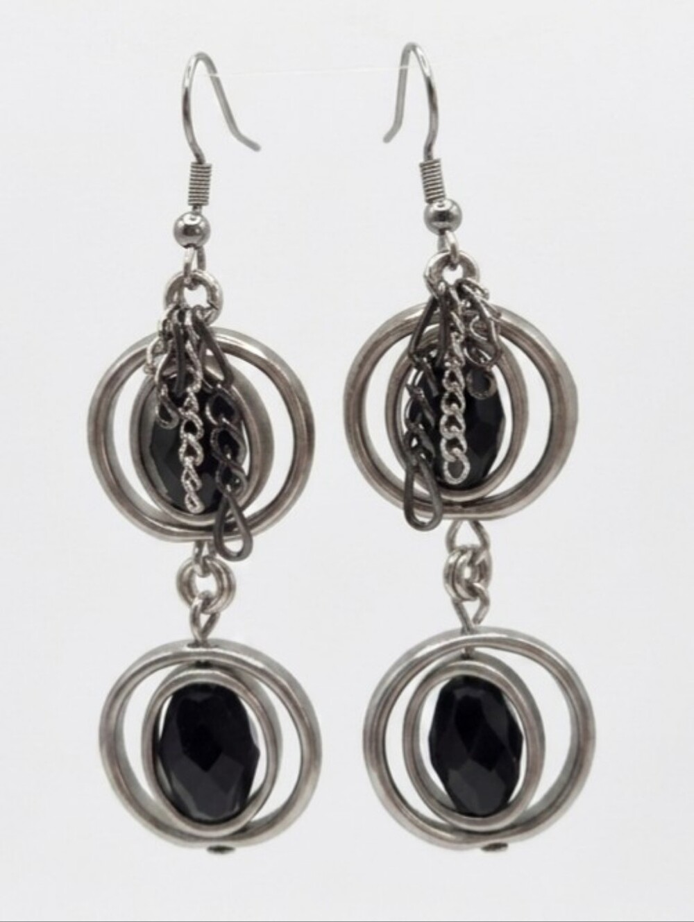 Handcrafted Black And Silver Necklace And Earring Set - Picture 3 of 3